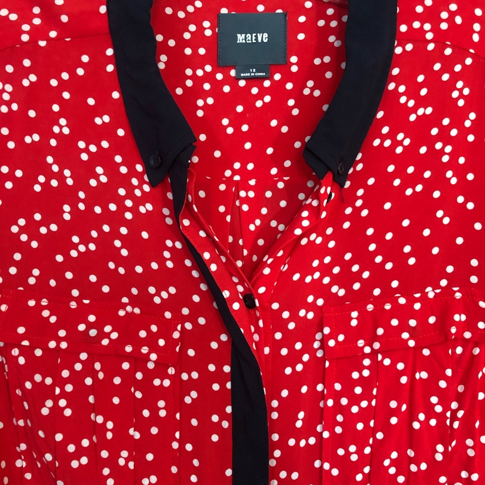 Anthropologie/Maeve Polka Dot Button Down Blouse